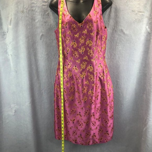 Vtg Mica Sz 10 Elegant Raspberry Asia Inspired Sleeveless Shift Paisley Brocade - Picture 4 of 9